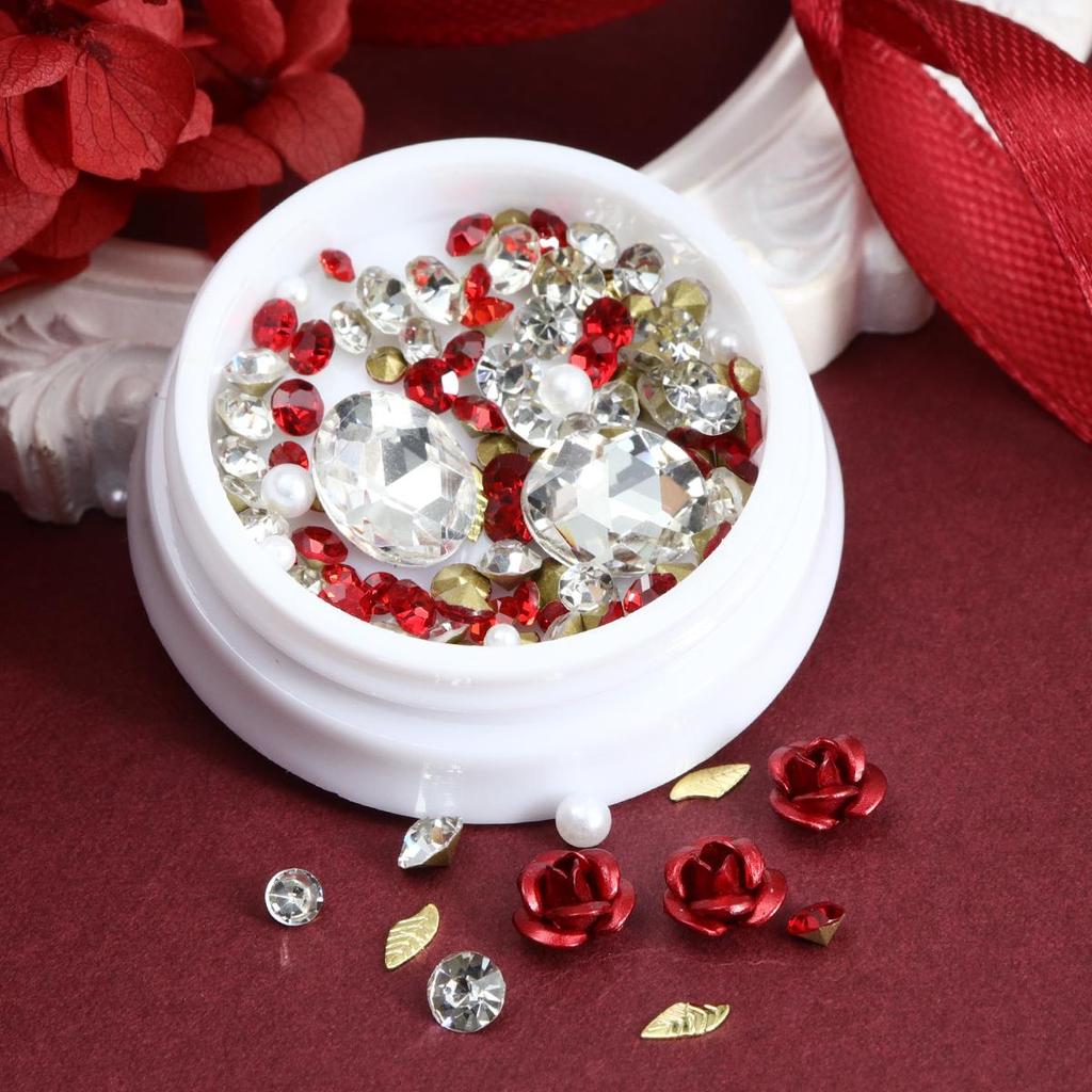 Valentinstag Sprudelwasser Diamant Scharfer Boden Diamant Rote Rose Metall Aluminium Blume Nagelzubehör DIY Anhänger Nageldekoration