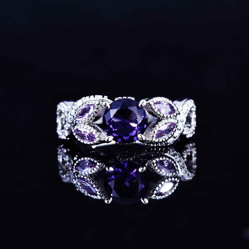 

Exquisite Amethyst Cluster Ring for Women Micro Pave Full Diamond Engagement Wedding Band no. 6