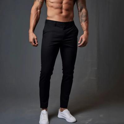 Calças Pretas Slim Casuais de Negócios de Comprimento no Tornozelo para Homem de Verão Vestido