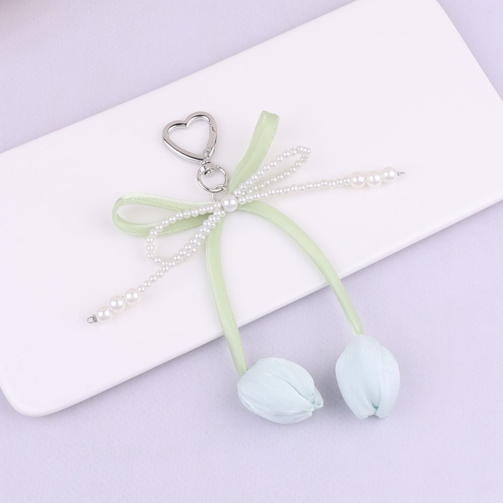 Handmade Pearl Tulip Keychain Car Keyring Heart Bag Charm Trendy Tulip Pendant  Women