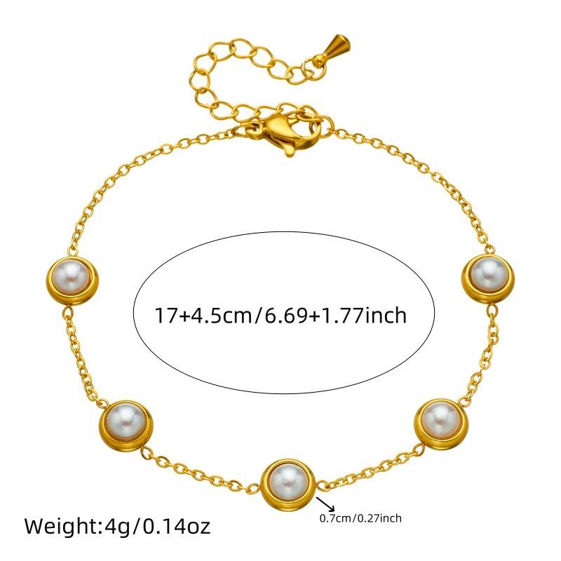 Gold Plated Round Pearl Jewelry Set Necklace Bracelet Earrings for Women Stainless Steel