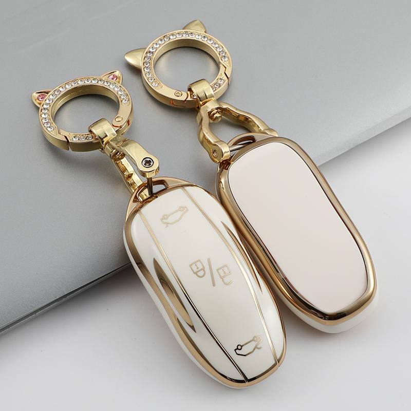TPU Full Protect Key Cover Key Case for Tesla Model S Model 3 Model X Model Y Car Key Shell Keychain