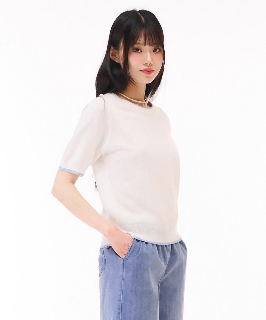 CHASECULT Women'S Crew Neck Contrast Sweater - White