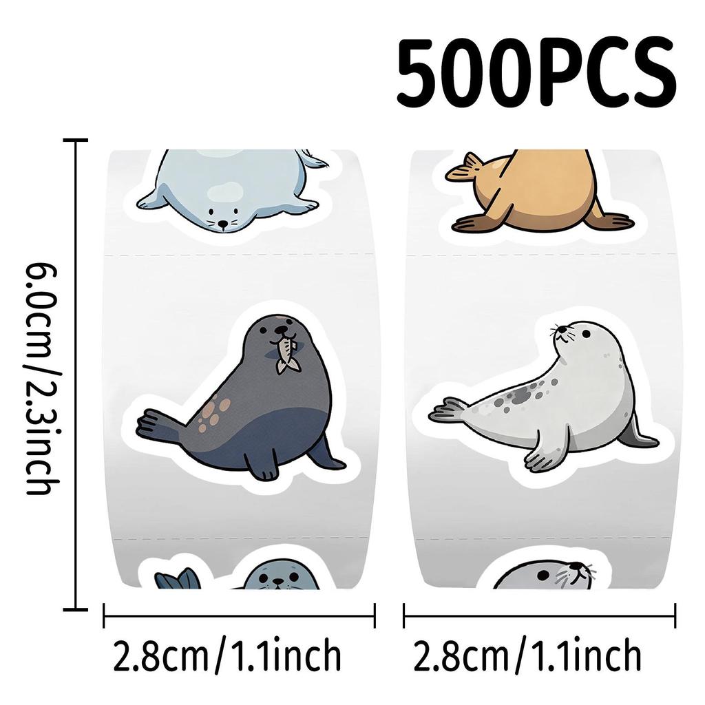 500 Süße Seehund-Sticker/Rolle - DIY-Tagebuch, Schreibwaren, Handy-Dekorationsband