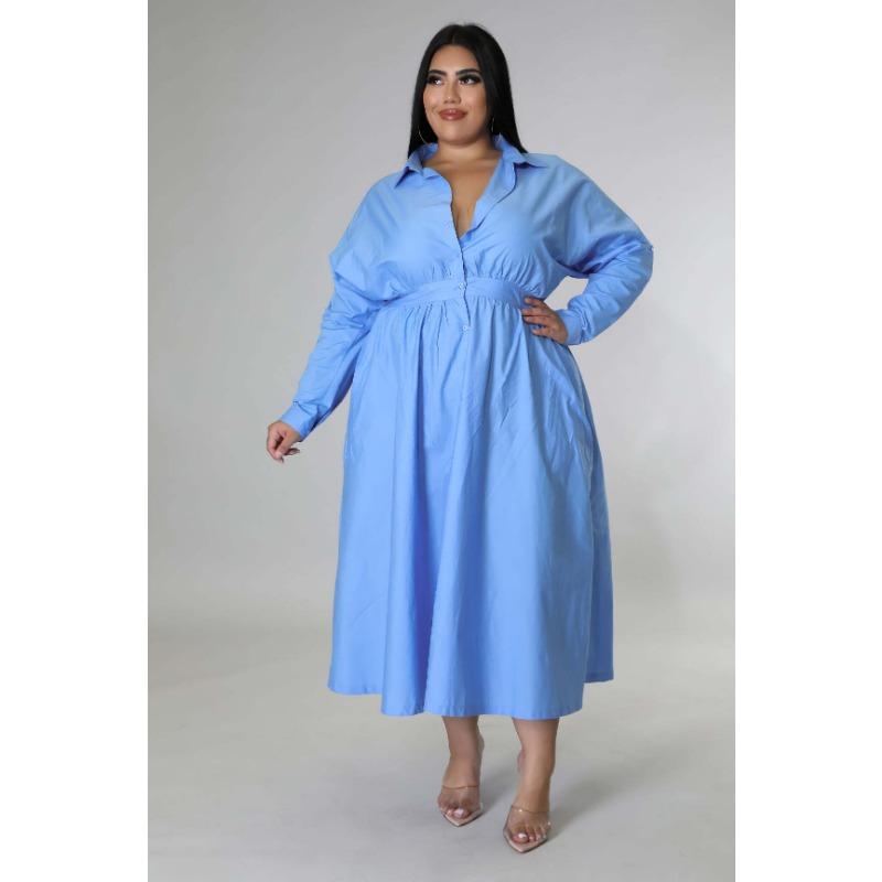 Платье-рубашка большого размера для женщин с длинным рукавом — фото 11