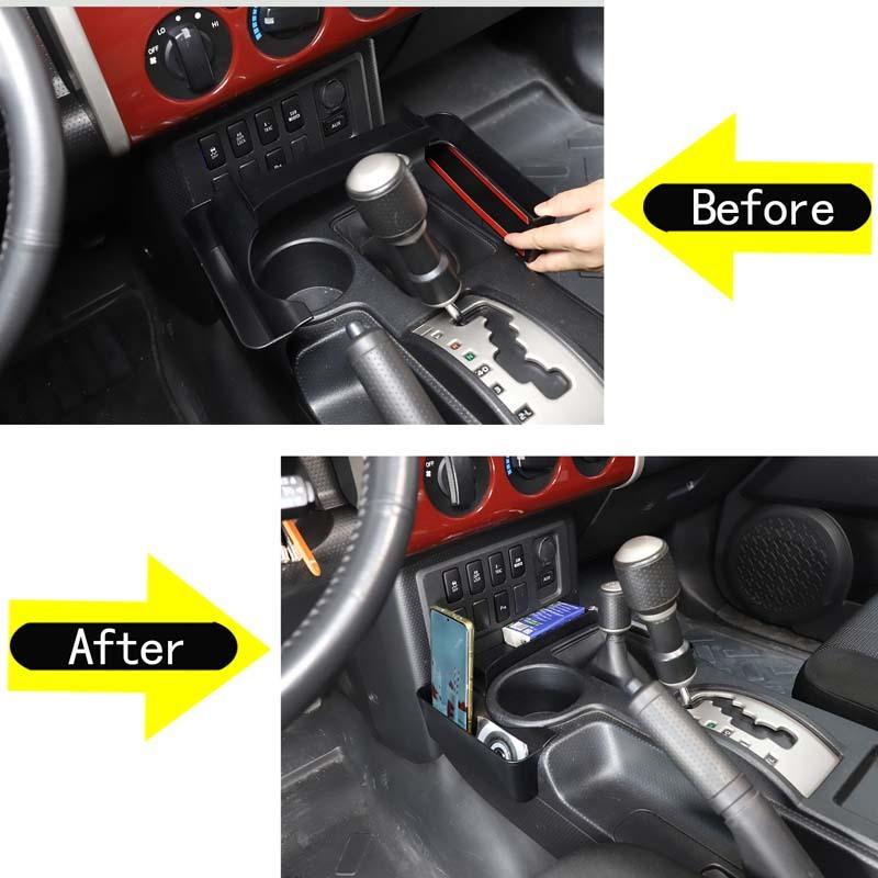 Pour Toyota FJ Cruiser 2007- Boîte de rangement latérale de console centrale en ABS Plateau multifonction pour téléphone portable Accessoires d'intérieur de voiture