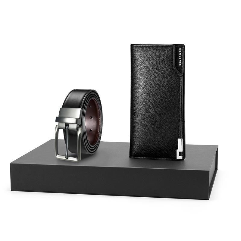 Double-Sided Two-Color Leather Pin Buckle Wallet Belt Men'S Casual High-End Gift Cowhide Belt Gift Box Business