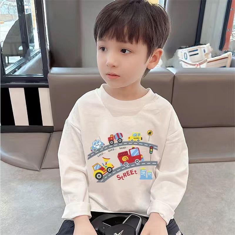Pure Cotton Cartoon Long Sleeve T-Shirt for Kids - Unisex Spring/Autumn Round Neck Top