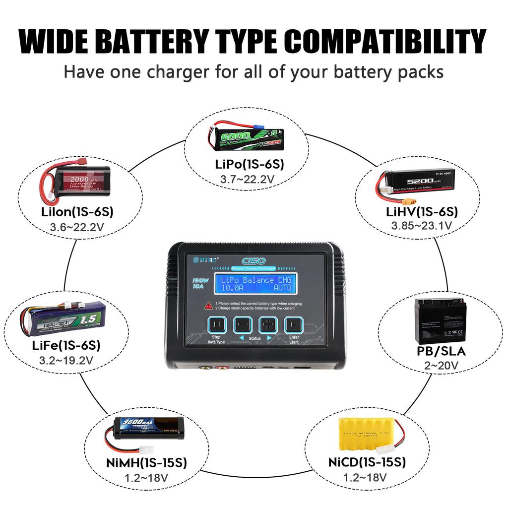 Battery Charger C150 AC DC 150W 10A Discharger for LiPo LiHV LiFe Lilon NiCd NiMh Pb Batteries Lipo Charger Balance Charger