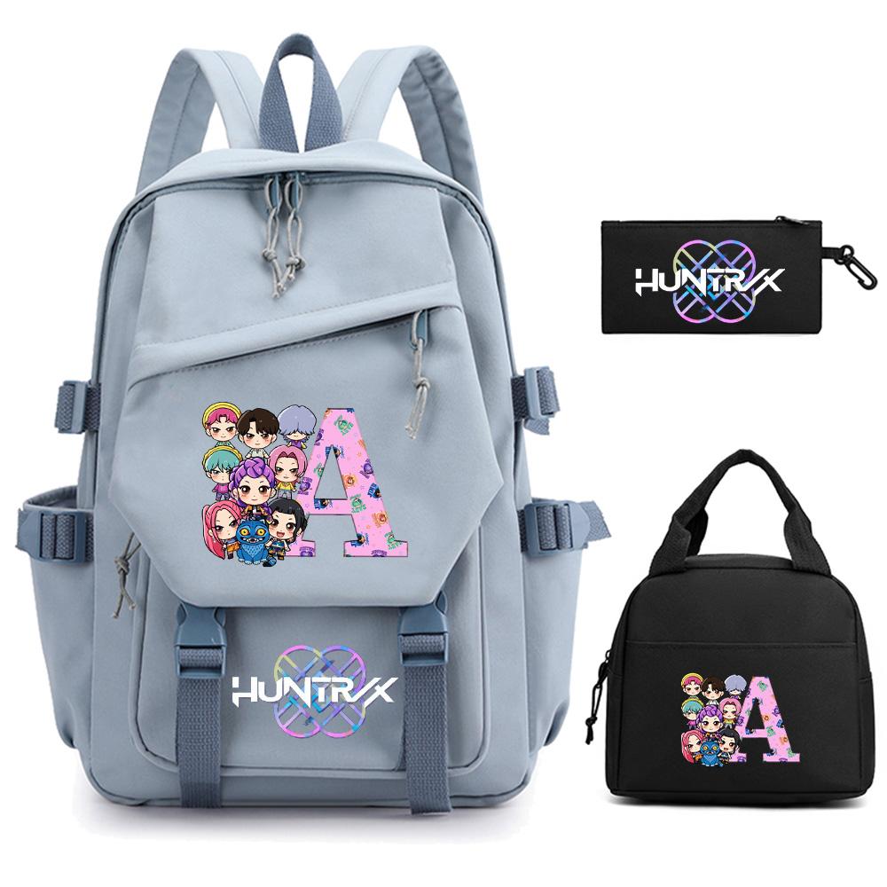 3Pcs/set Cartoon 26 English Letter Kpop Demon Hunters Printed Backpack for Teenger Children Large Capacity Schoolbag Girl Gift Women Travel Bag