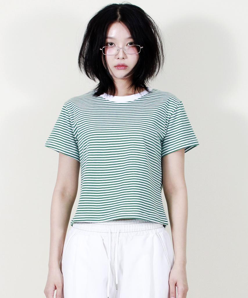 Deumakeu Striped Semi-Crop Short Sleeve T-Shirt Green