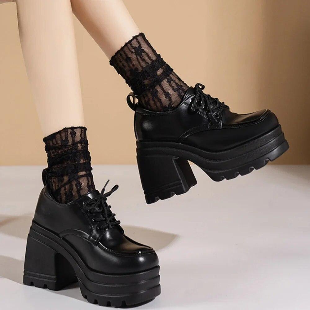 Lolita Shoes for Women Mary Jane 2023 Lace Up Loafers Girls Students JK Uniform High Heels Platform Shoes Cosplay Female Shoes