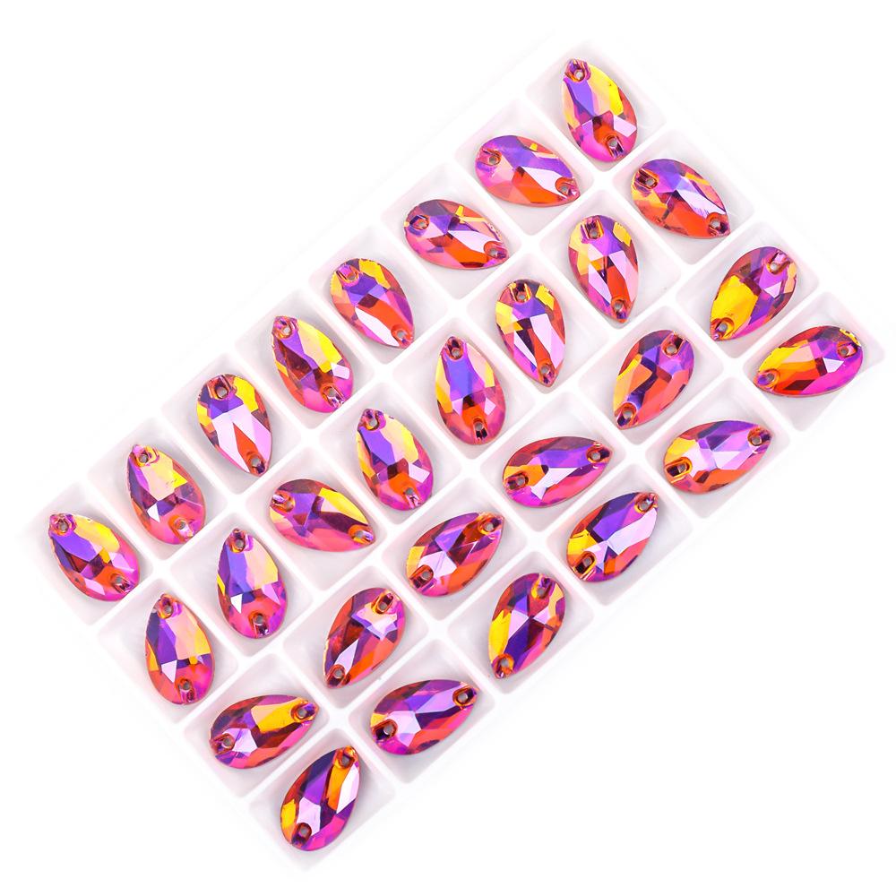 Weicher flacher Boden, tropfenförmig, flache Schnalle, Kristallglasmaterial, DIY handgenähte Bohrer, Bekleidung und Schuhe genähte Bohrer, doppeltes Loch