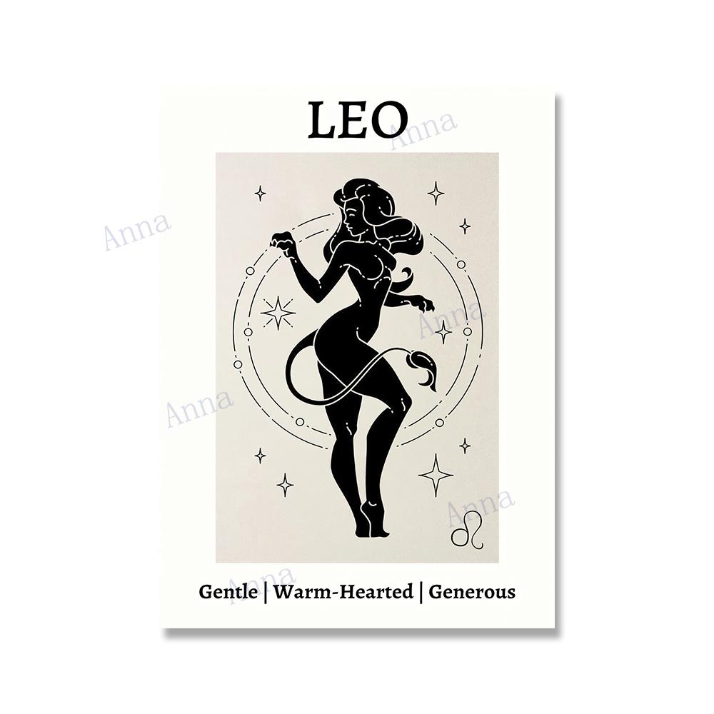 Retro 12 Zodiac Posters Capricorn Gemini Cancer Leo Libra Sagittarius Constellation Canvas Painting Wall Art Pictures Home Decor