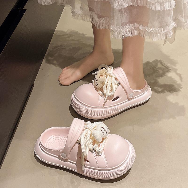 Cute Ugly Cute Big Head Hole Shoes Women Wear 2025 Spring and Summer New Straps Cartoon Versatile College Style Two Slippers