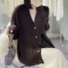 Solid Color Casual Versatile Knitted Cardigan Top Women's Autumn and Winter New V-neck Loose and Thin Sweater Jacket