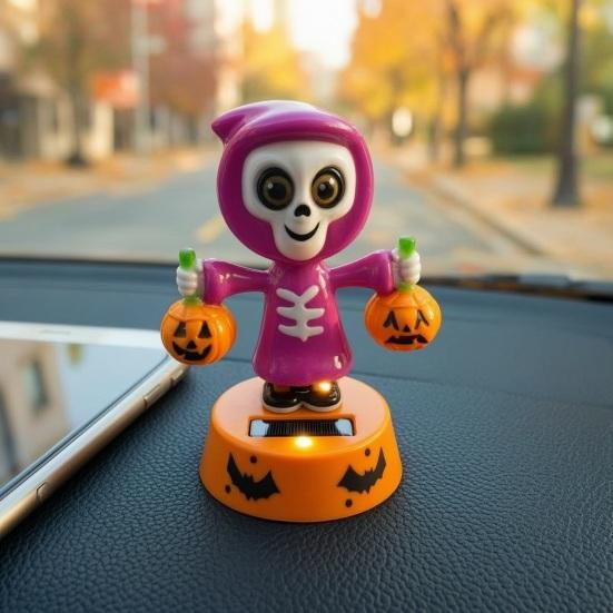 Halloween Solar Car Cartoon Swaying Car Dashboard Decor Funny Solar Swing