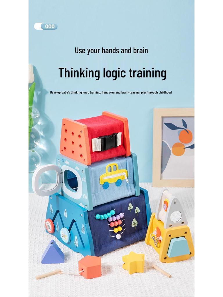 Children's Wooden Busy Tower: Multifunctional Educational Toy for Early Learning, Shape Matching, and Hands-on Skill Development