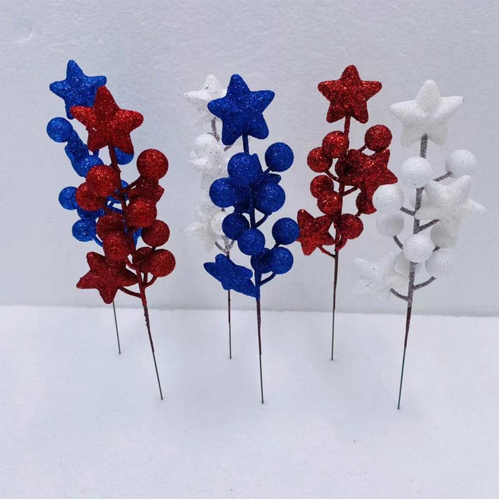 21cm Gold Glitter Floral Branches 12pcs Wire Foam Stems for DIY Wedding Centerpiece Decor