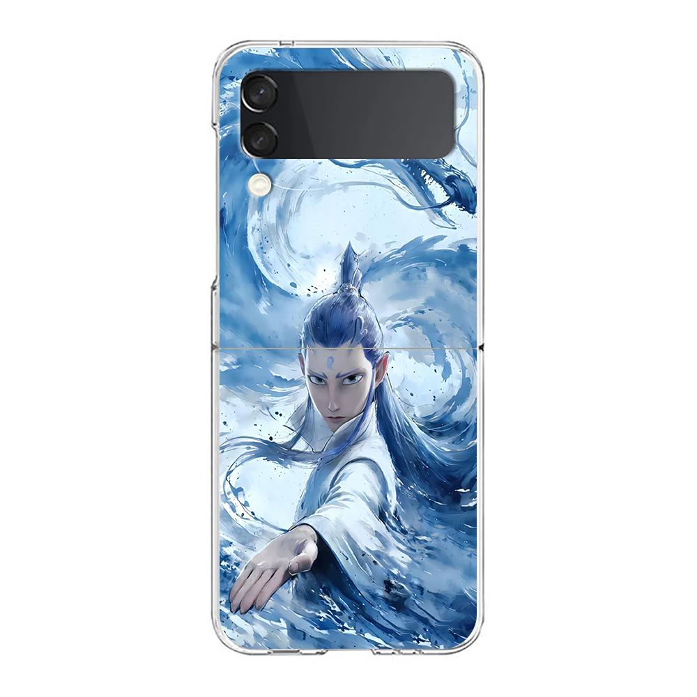 Phone Cover For Samsung Galaxy Z Flip 6 5 4 Case Transparent For Samsung Z Flip 3 Hard PC Foldable Shell Cartoon Nezha Capas Bag