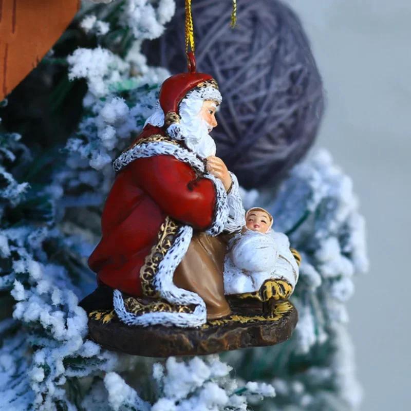 Seria Świąteczna Wiszące Ozdoby Żywiczne Przytulające Figurki Świętego Mikołaja Mini Zawieszka Świętego Mikołaja Dekoracje na Choinkę do Domu na Imprezę