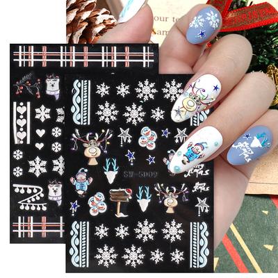 5D geprägte Weihnachts-Nagelaufkleber, Abziehbilder, Schneeflocken, Hirschglocken, Muscheln, Seesterne, Winter-Nagelkunst-Dekoration
