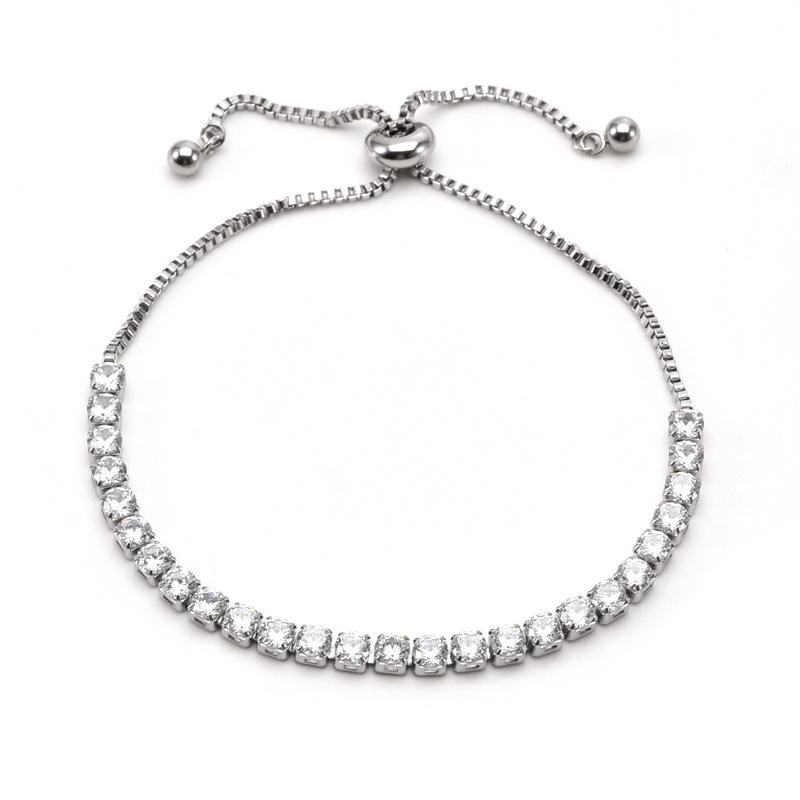 Stainless Steel Zircon Chain and Link Lion Charm Adjustable Women Bracelet for Bridal Wedding Gift Fine Jewelry Bracelets