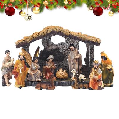 Christmas Nativity Set Manger Scene with Baby Jesus Figurines Christian Holiday Decor for Home, Living Room & Church
