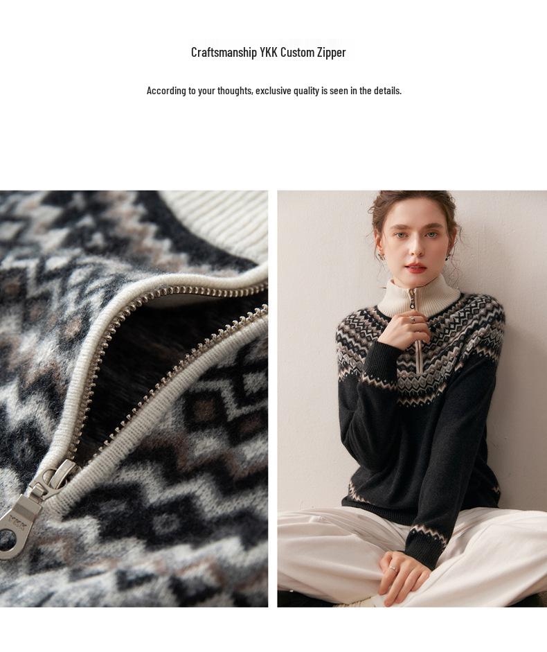 Cashmere Retro Half-Zip Knit Sweater - Autumn/Winter Collection