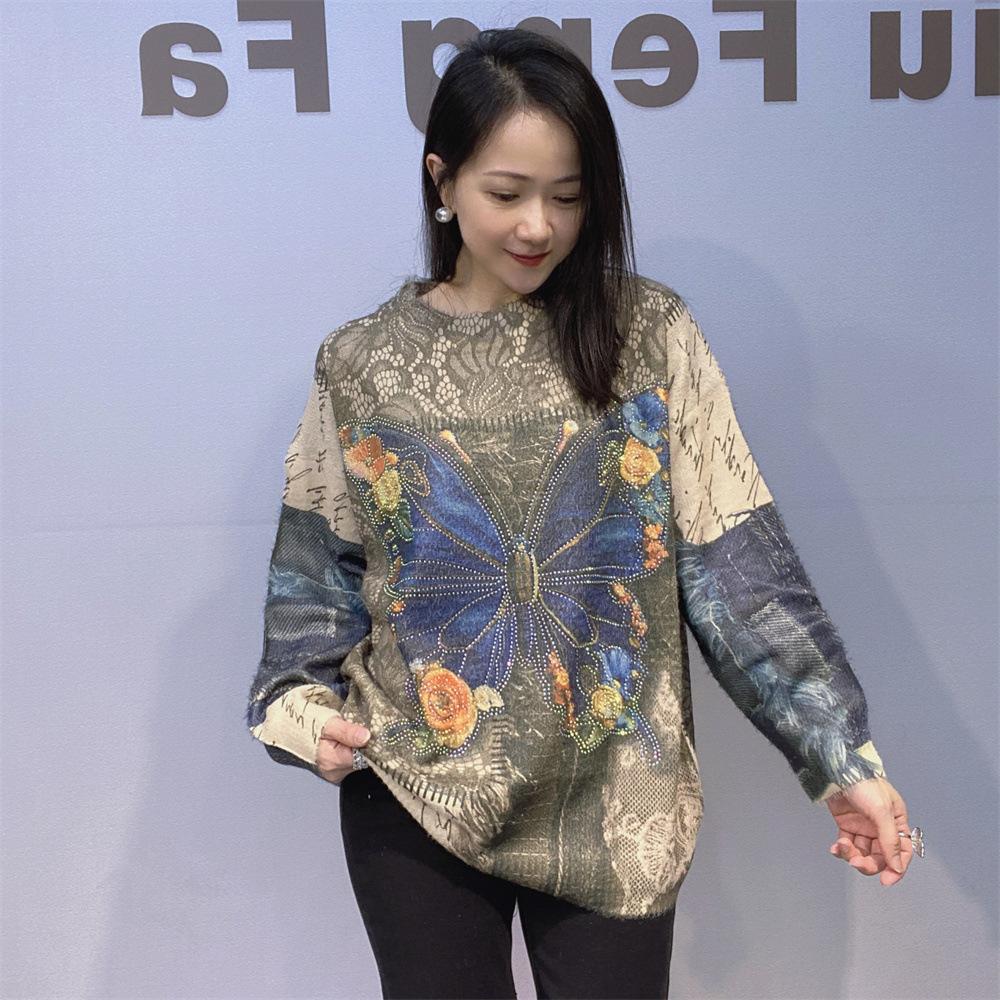 

Новое осенне-зимнее пальто-свитер с принтом из стразов, отличающееся трехмерным свободным и непринужденным стилем One Size хаки