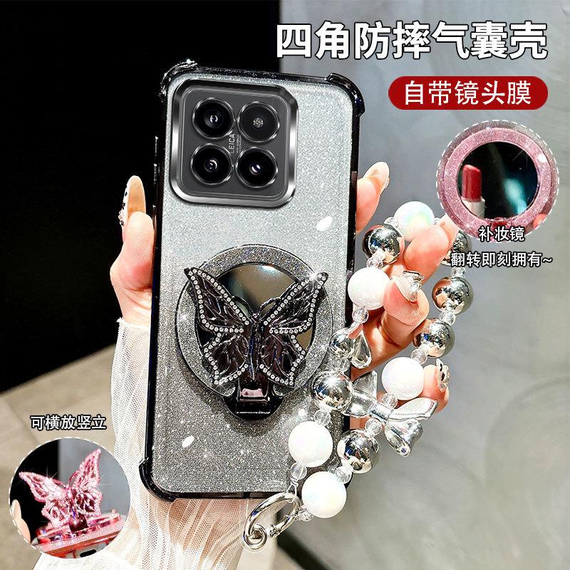 Trblietavé pozlátené puzdro na náramok s motýlikom a zrkadlom pre Xiaomi 14 14T 15 Ultra 13 12 11 17 Pro Max Silikónový kryt