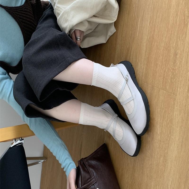 Casual simple single shoes soft sole shallow mouth ballet fashion training shoes one word with Mary Jane shoes leather cloth splicing women's shoes