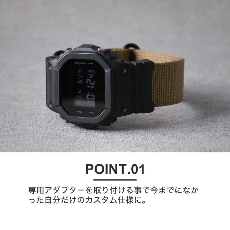 Cinturino 24mm Ansa Ricambio Militare Parte Personalizzata [MOD] G-SHOCK DW-5600, DW-6900, GA-100, GA-110, GA, GW-M5610 Adattatore, Larghezza, Cinturino, (Verde oliva)