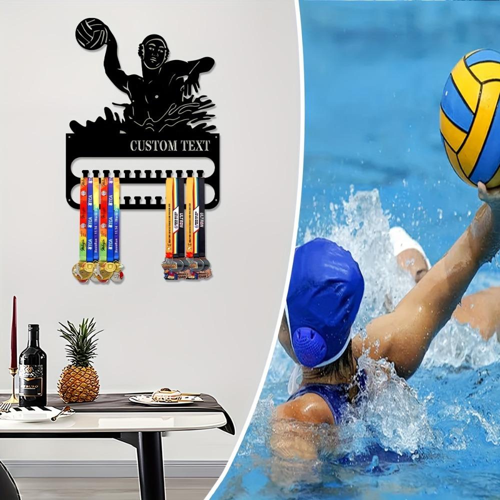Custom Metal Trophy Swimming Polo Athlete Holder with Inscription & Emblem, Utility Hooks, 1pc