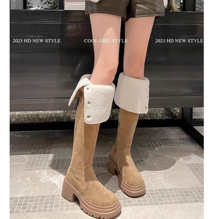 2025 Versatile Thick-Soled High-Heeled Martin Boots with Turn-Down Collar and Soft Sole - Stylish Spring & Autumn Fashion