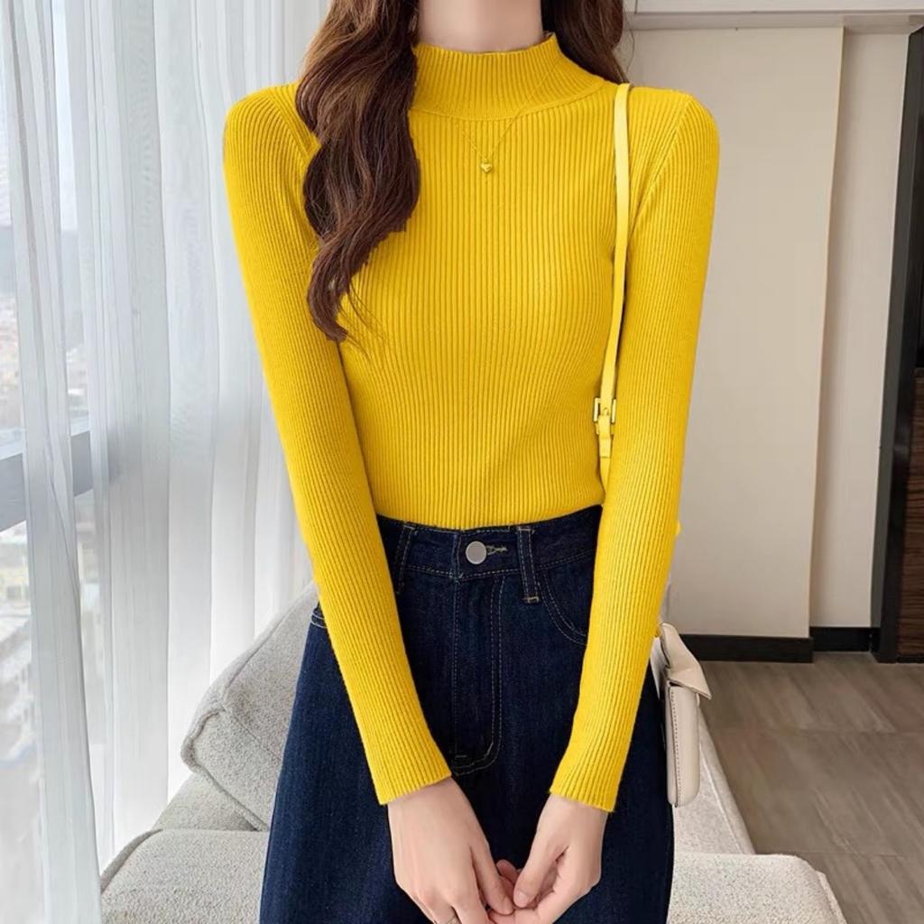 Spring and Autumn Winter Long Sleeve Sweater Women's Interior Tailored Bottom Shirt Half High Collar Korean Edition Knitted Shirt Women's Top