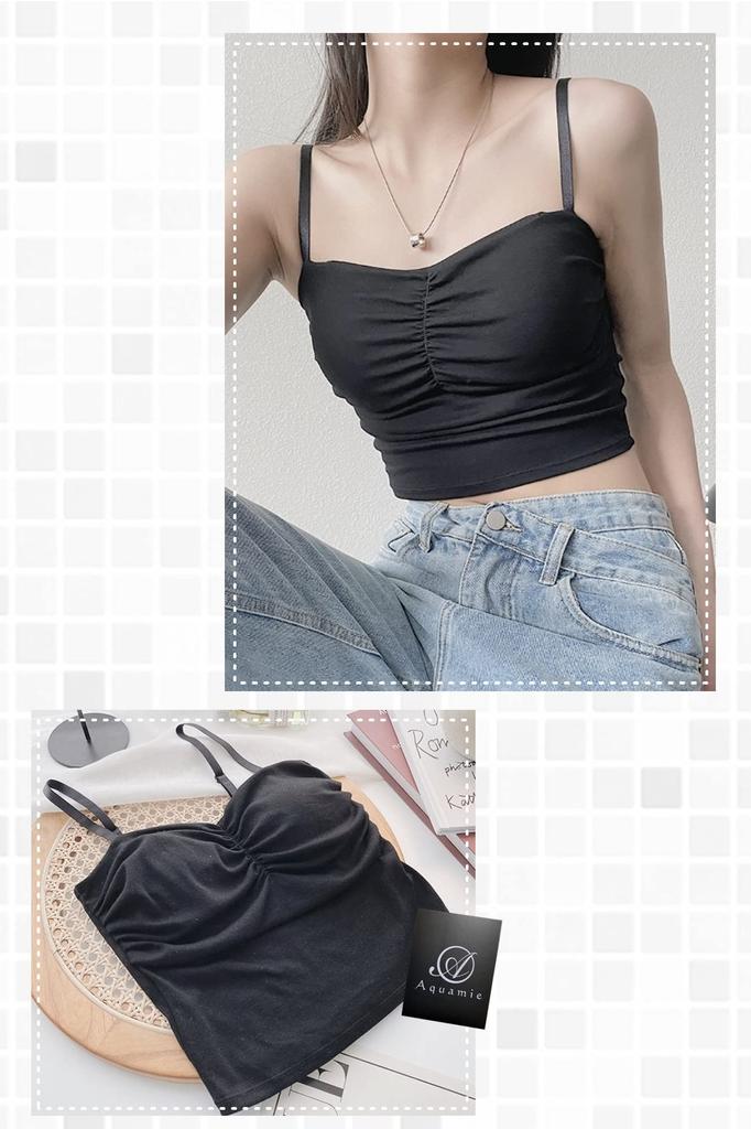 Aquamie Bra Bra Short Sexy Short Heart with Cups Camisole, Top, Cami, Cami, Length, Print, Sleeveless, (White)