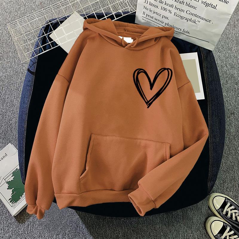 Herz Druck Frauen Sweatshirt Weiche Casual Lose Vintage Weibliche Hoodies Winter Warme Fleece Student Tops