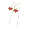 Elegant Red Crystal Maple Leaf Earrings Fashion Tassels Ear Ring Temperament Rhinestone Earwear Trendy Statement Pieces