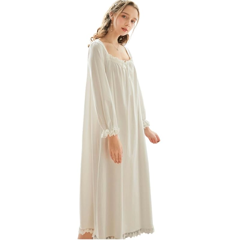 

negligee ladies room dress pajamas long sleeve princess type room wear night dress race ribbon cute nightwear Relaxing Room wear long length (white,