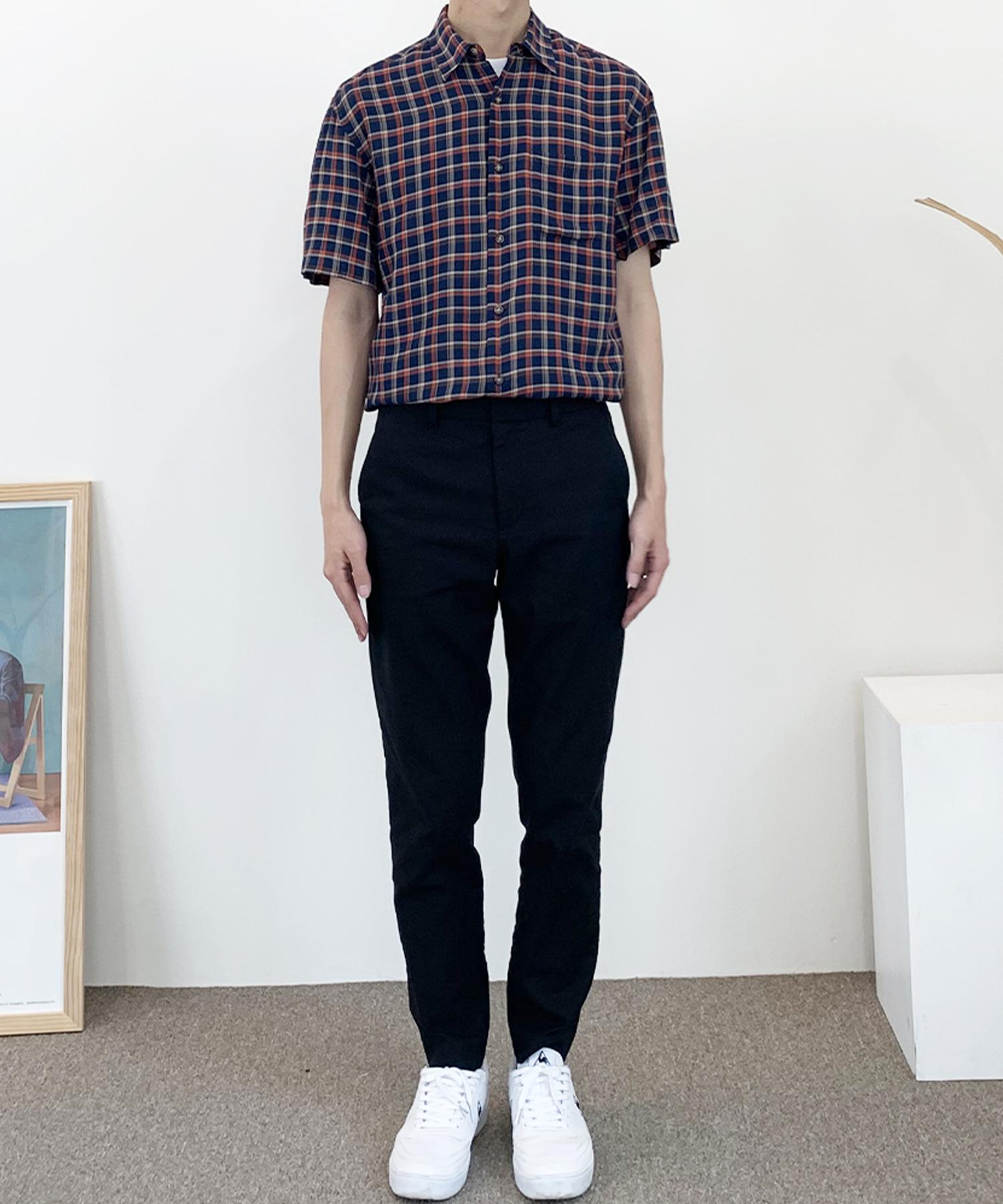 The Shirt Studio Navy Loose Fit Rayon Check Short Sleeve Shirt 100