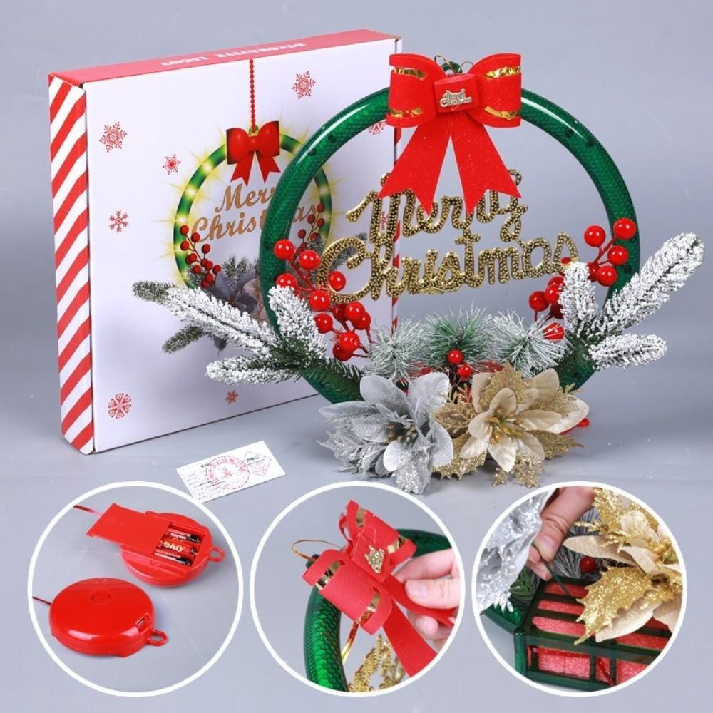 Decorative 28cm Christmas Wreath Illuminated DIY LED Light Hanging Garland Holiday Door Wreath Home Ornament