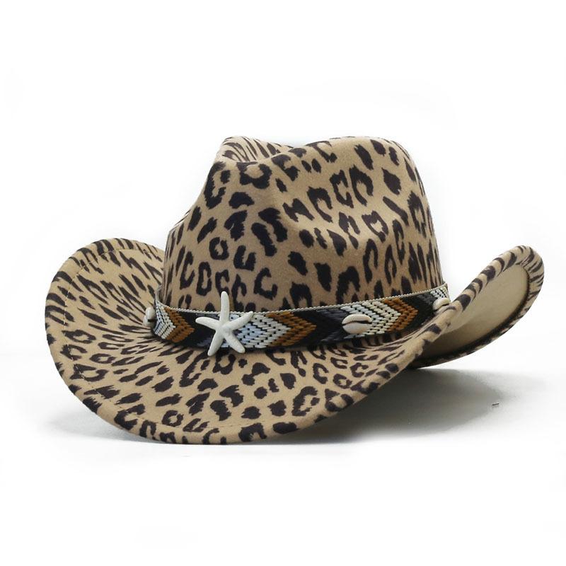 Leopard print felt hat men and women British retro woolen jazz hat European and American street fashion top hat Western denim