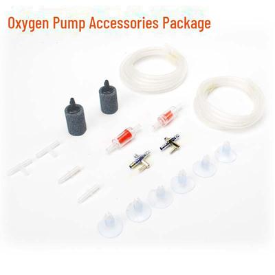Sauerstoffpumpen-Set für Aquarien mit Schlauch, Saugnapf, Rückschlagventil, Sprudelstein und Dreiwegeverbinder.