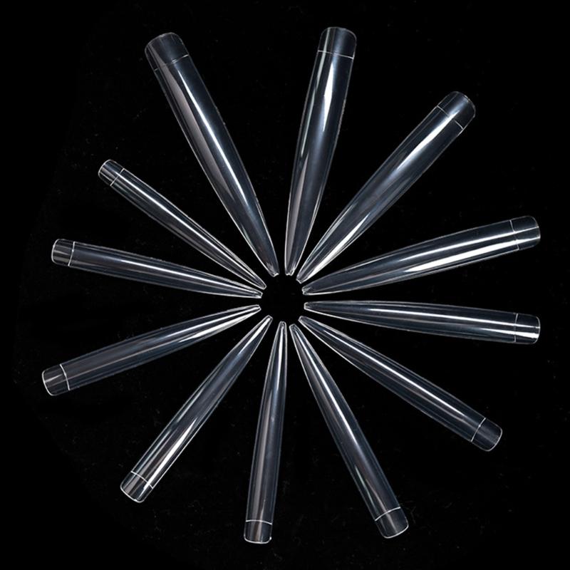 120pcs Long Fake NailsFull Coverage Clear Nail Tips for Nail Art Manicure Practice in Various Sizes Easy Application