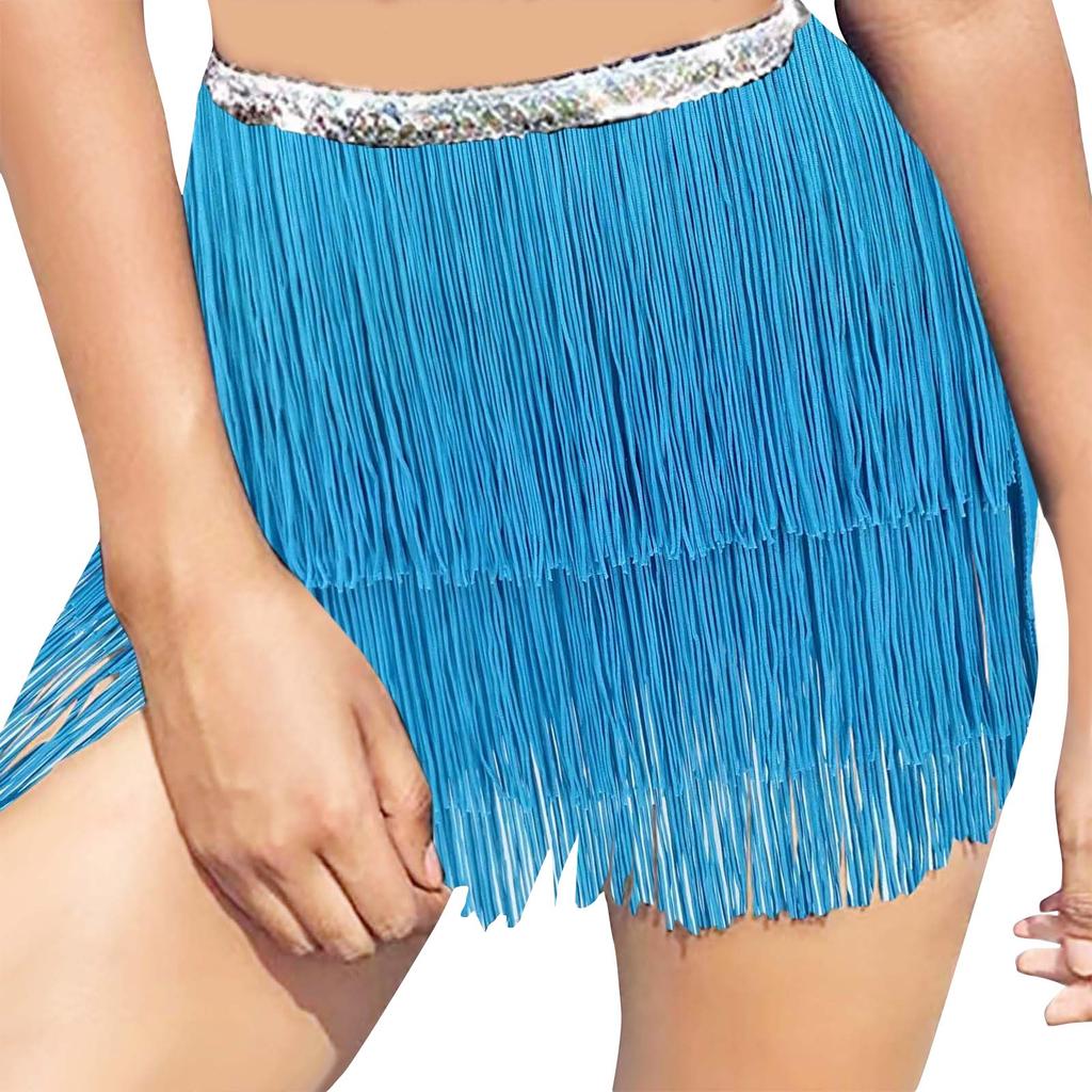 Women's Layered Fringe Dance Skirts Sexy Sequins Ballroom Latin  Skirt Festive Rave  Skirt