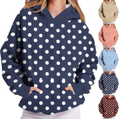 Damen Langarm Kapuzensweatshirt mit Polka-Dot-Print und Brustfalten