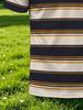 Men's Outdoor Polo Shirt, Available in Multiple Sizes. Men's Short-sleeve Polo with Navy, Yellow, and White Contrasting Horizontal Stripe Print, White