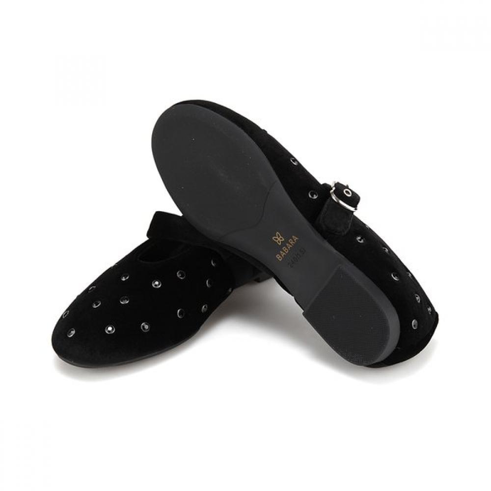 BARBARA Velvet Stud Mary Jane Flat Bbi534bk
