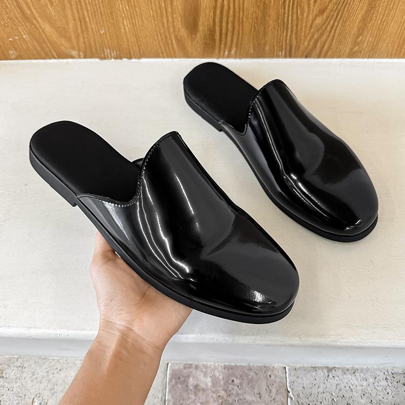 Lazy commuter, casual bag head dragging lazy person with one foot, flat-bottomed outdoor Boken shoes 25534 patent leather, brown -J